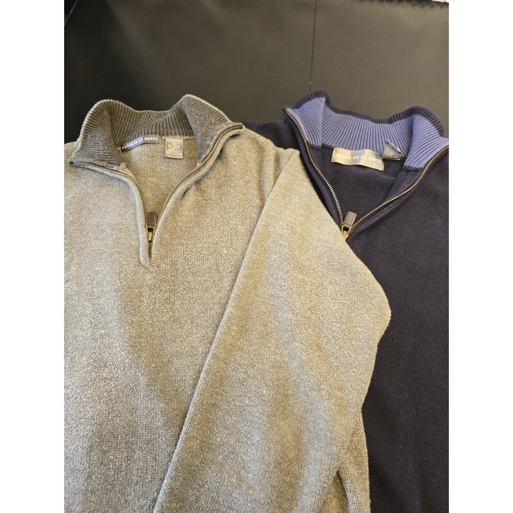 Oscar de la Renta 100% Cotton Men's 1/4 zip Pullover Sweater Size Medium LOT 2